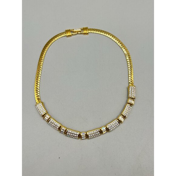 Vintage Swarovski Choker Necklace Gold Plated with Clear Crystals - Picture 2 of 8